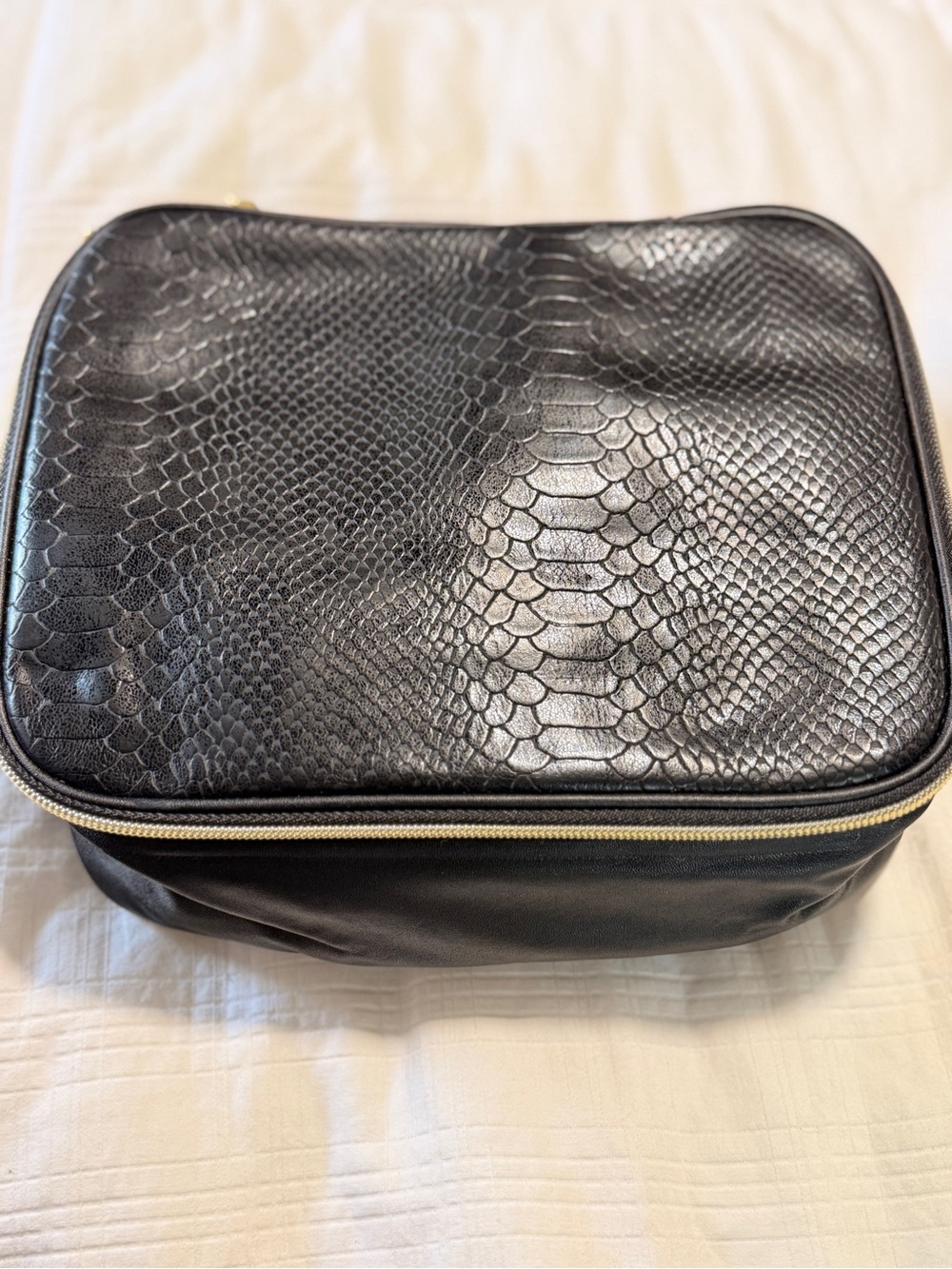 Estee Lauder Black Snake-Embossed Cosmetic Case with Gold Trim